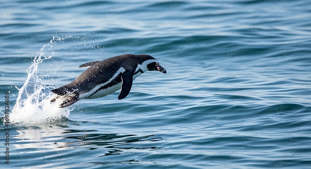 Obraz premium Penguin leaps from the sea.