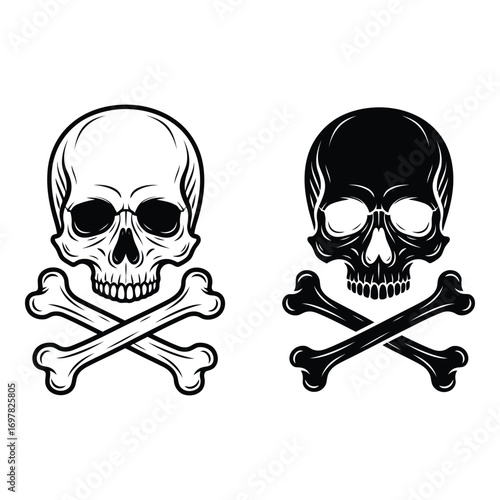 Two detailed skull and crossbones symbols for danger warning and pirate themes vector