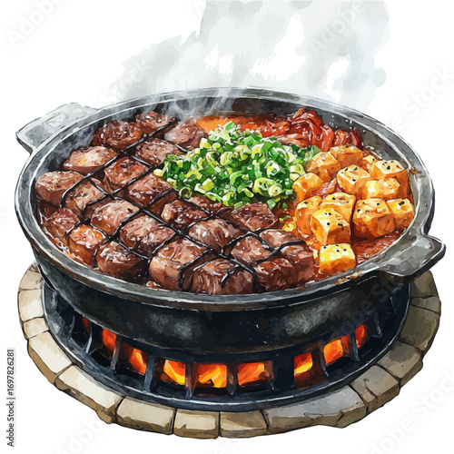 watercolor of Bulgogi, vector, isolated on a white background.