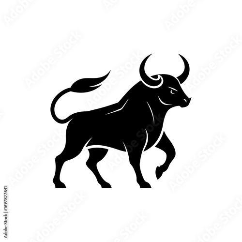Illustration of a black bull silhouette on transparent background