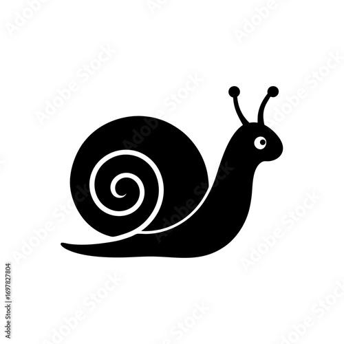 Silhouette of a snail with spiral shell on transparent background