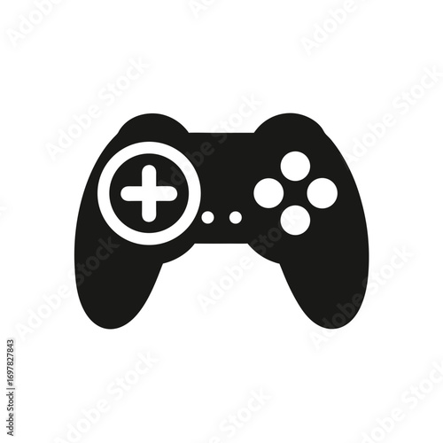 Illustration of a black game controller icon on transparent background silhouette