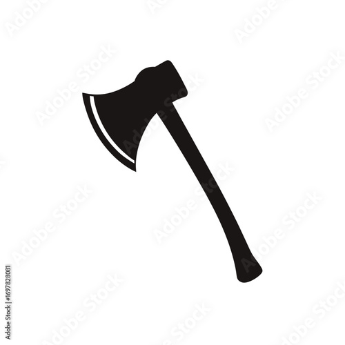 Illustration of a black silhouette of axe on transparent background