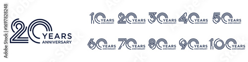 collection anniversary 10 to 100 year logo designs. abstract number for celebration event, wedding, greeting card, and invitation, vector illustration