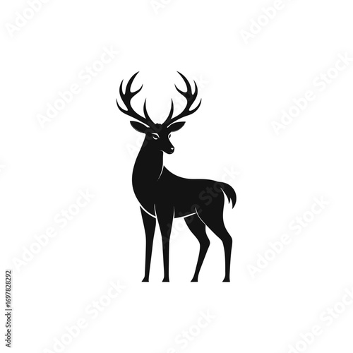 Illustration of a standing black deer icon on transparent background silhouette