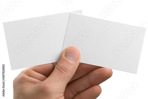 Hand holds two blank business cards