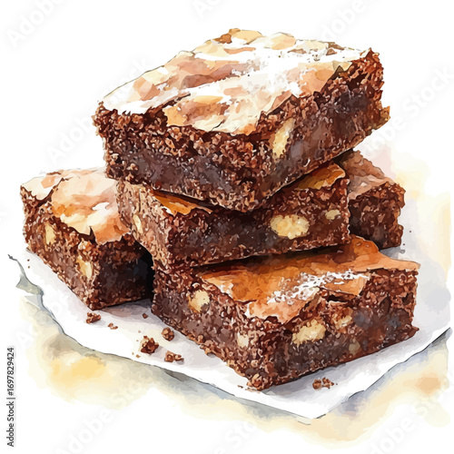 Brownies, watercolor vector, isolated on a white background.