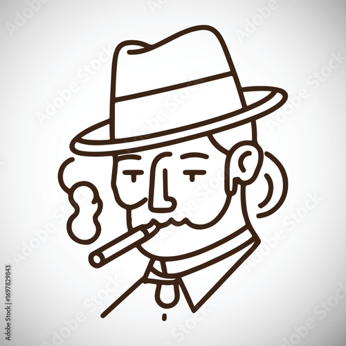 Man wearing fedora hat smoking cigarette with smoke swirling vector