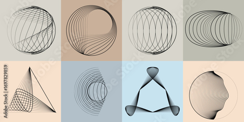 Lines  in Circle Form .Rotate rounded shape Vector .Rotating dots form a circle .Rotating and linear design element . Various lines forming round shape . Abstract Geometric line art 