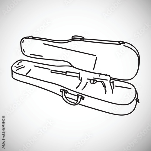 Open black outline gun case with rifle inside on gray background weapon firearm