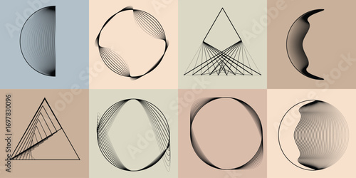 Lines  in Circle Form .Rotate rounded shape Vector .Rotating dots form a circle .Rotating and linear design element . Various lines forming round shape . Abstract Geometric line art 
