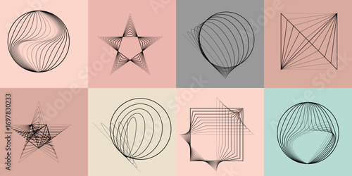 Lines  in Circle Form .Rotate rounded shape Vector .Rotating dots form a circle .Rotating and linear design element . Various lines forming round shape . Abstract Geometric line art 