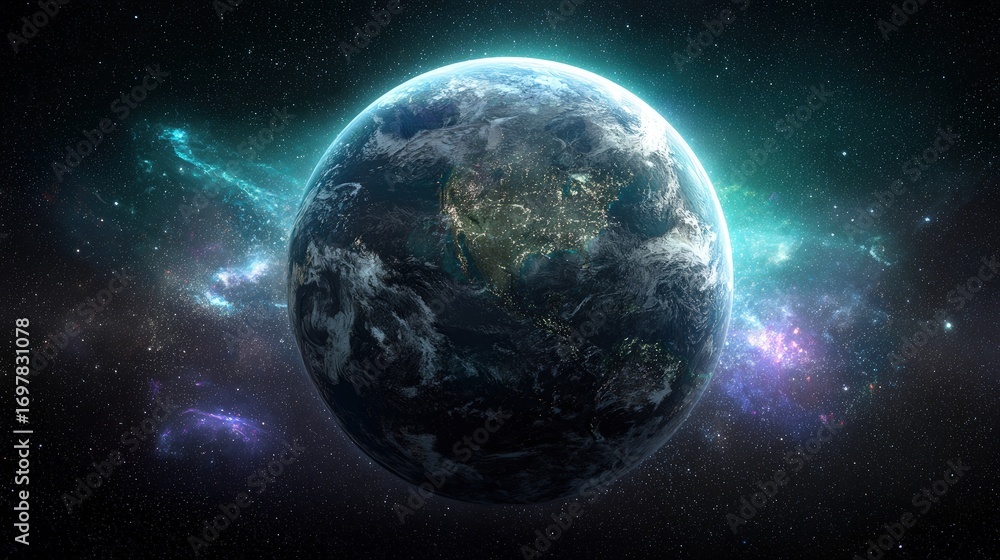 Fototapeta premium Pixelated Earth In Glowing Space