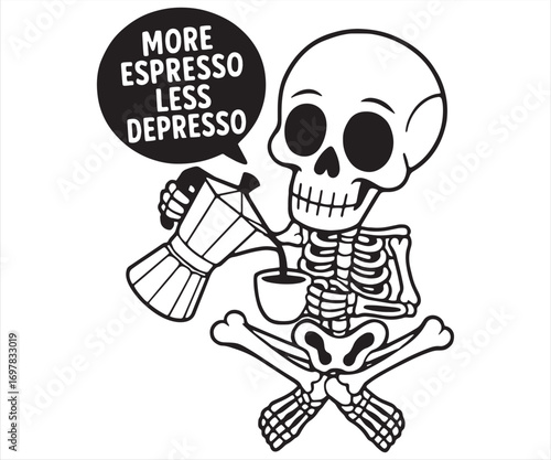 More Espresso Less Depresso | Funny Skeleton Coffee Design