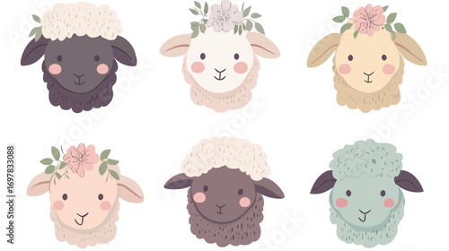 Vector illustration of sheep and lamb, farm animal design on white background