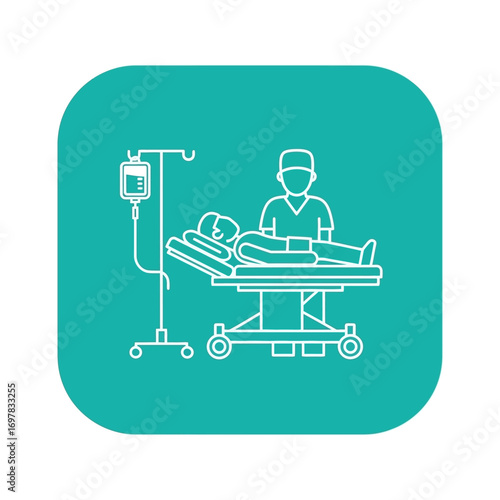 Vector art of doctor and patient on operating table with iv drip, medical illustration