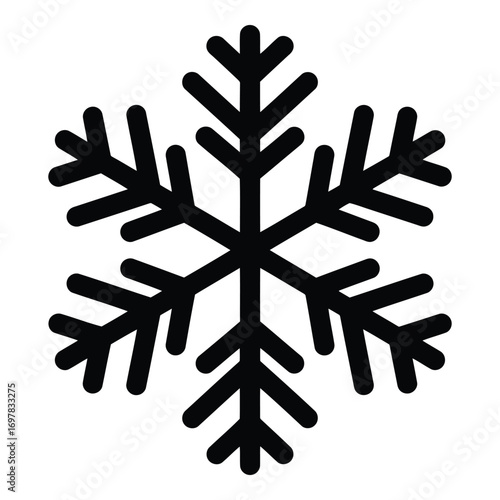 Stylized black snowflake icon with six arms symbolizing winter and cold weather vector