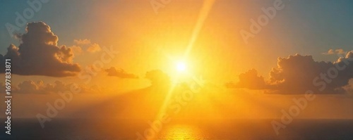 Golden sun rays bursting through a vibrant, clear sky, illuminating the atmosphere with a warm, radiant glow Perfect for nature, summer, and energy themes , sunlight, clear sky