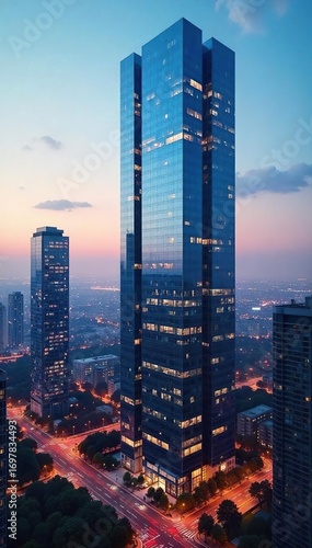 Sleek modern glass office buildings dominate the city skyline, reflecting the vibrant urban energy below A stunning display of architectural prowess and urban development , sunlight, city