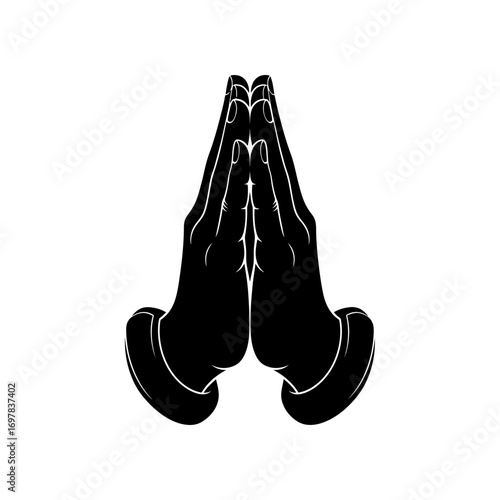 Silhouette of hands clasped in prayer position, a symbol of supplication.