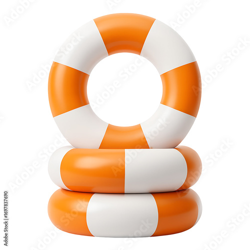 Stack of orange and white lifebuoys isolated on transparent background