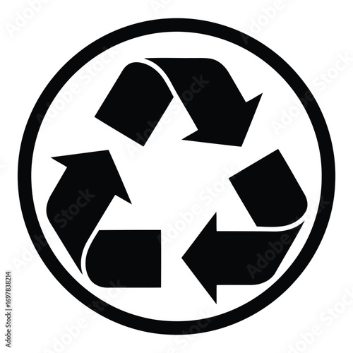 Classic black recycle symbol inside a circle iconic environmental conservation graphic vector