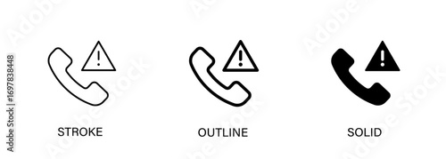 Call alert icon for online scam, contact, alert, emergency. Vector stroke, outline and solid icon. Eps10 file.