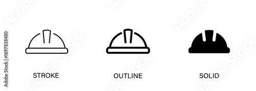 Hard hat icon for protection, labor safety, industry, worker. Vector stroke, outline and solid icon. Eps10 file.