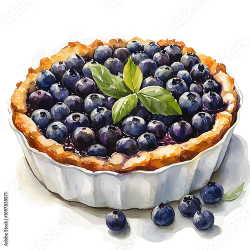 Blueberry Cobbler, watercolor illustration vector, isolated on a white background.
