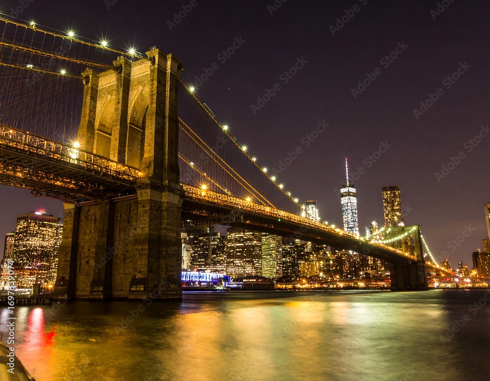 Fototapeta premium Night view of the Brooklyn Bridge over the East River (1)