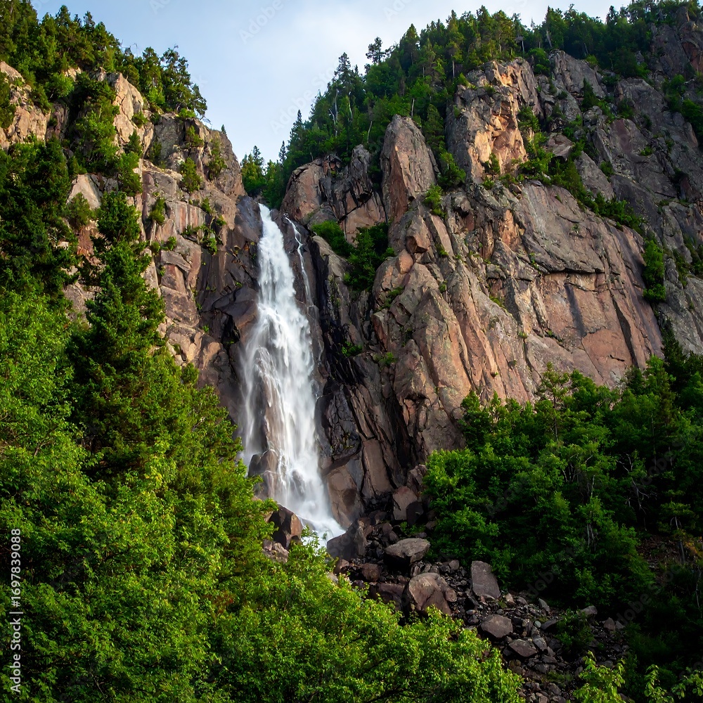 Obraz premium Majestic waterfall cascading down rocky cliffs