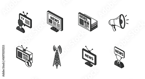 media devices icons showing communication tools for news broadcasting