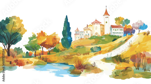 Camino de Santiago. Camino de Santiago watercolor vector illustration