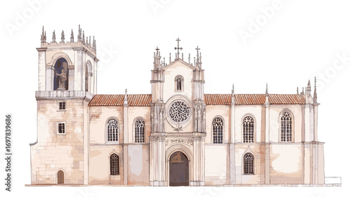 Jeronimos Monastery. Jeronimos Monastery watercolor vector illustration