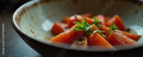 Close-up shot of an empty bowl, highlighting the stark reality of hunger and food insecurity  The texture and lighting emphasize the emptiness and lack of sustenance ,  bleak,  lack,  diet
