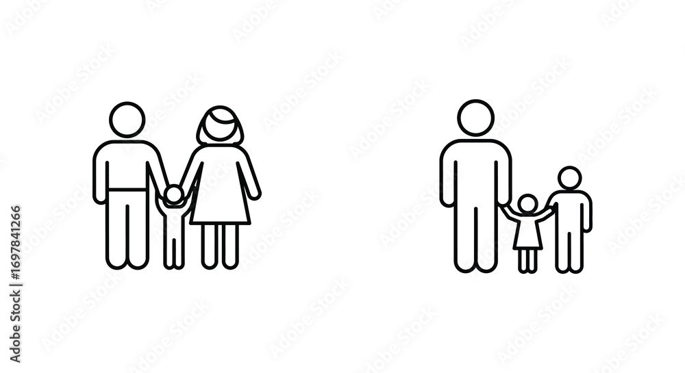 Obraz premium simple line drawings depict family structures with adults and children