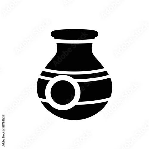 Simple black silhouette of a round clay pot with horizontal bands.