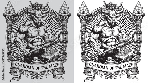 Minotaur with Axe, Guardian of the Maze, Greek Mythology
