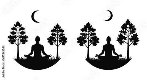 a serene scene of meditation under crescent moons