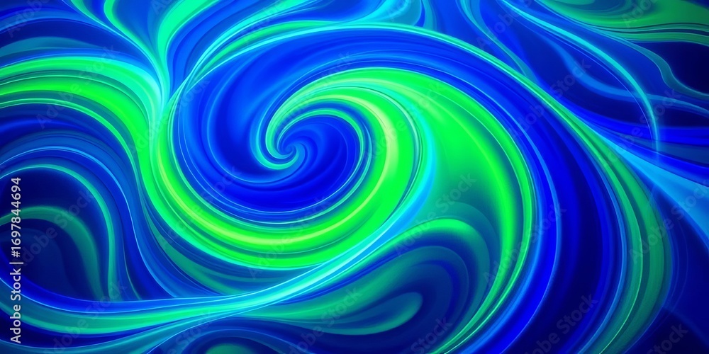 Obraz premium Abstract swirling vibrant neon blue and green wave pattern, illustration, swirl
