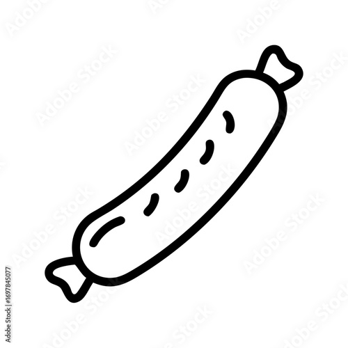 Minimalist black outline vector icon of a sausage, symbolizing food, grilling, and fast meal. Isolated on a transparent background