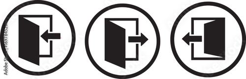 Exit and Entrance Icons Set – Doorway Symbols, Leave and Enter Sign Vector