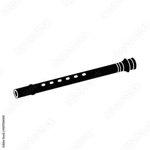 Simple black silhouette of a wooden flute, musical instrument, wind instrument, folk music.