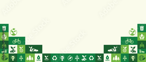 World environment and sustainable development concept with ecology icons template vector design, eco friendly and green technology. ESG for business and organization. Net zero carbon neutral design.