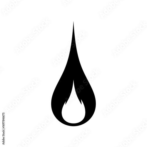 Stylized black droplet incorporating a flame design.