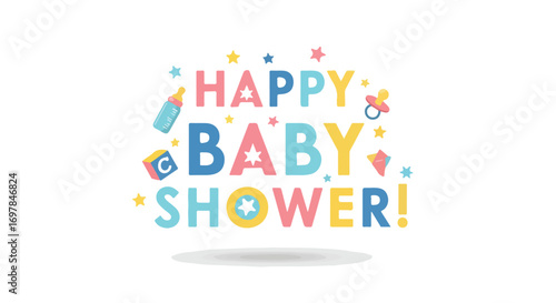 Joyful Expectation: Colorful and Playful Baby Shower Celebration Design Concept Illustration, Depicting New Beginnings and Anticipation for a New