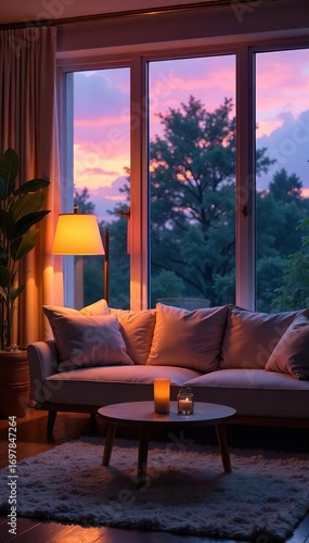Serene Twilight Living Room Calming Ambient Light for Relaxation and Wellbeing