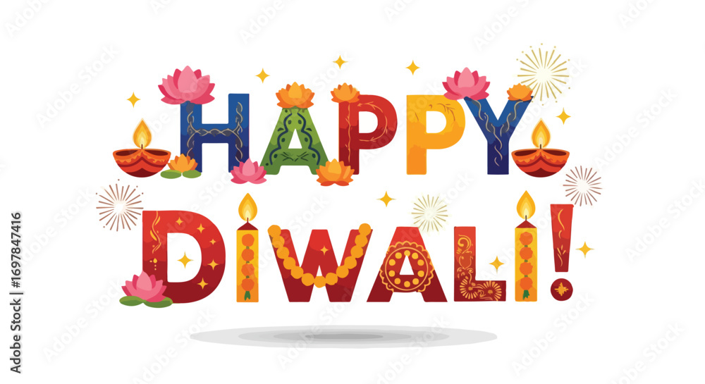 Fototapeta premium Festive Happy Diwali Celebration Design with Decorative Elements and Vibrant Colors for Greeting Card or Banner Happy Diwali Celebration Design
