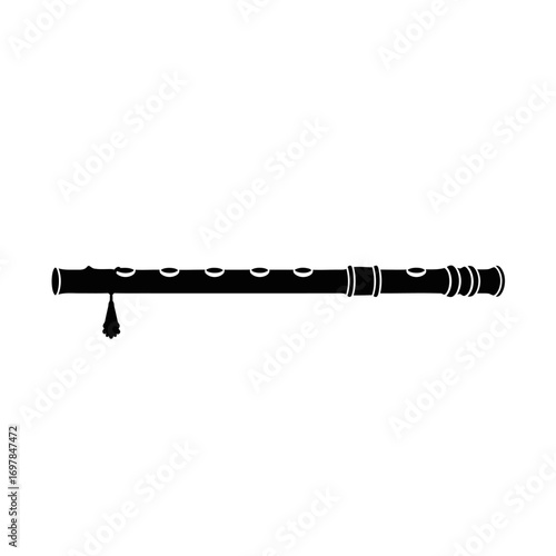 A black silhouette icon of a traditional woodwind flute, a classical musical instrument shown horizontally.