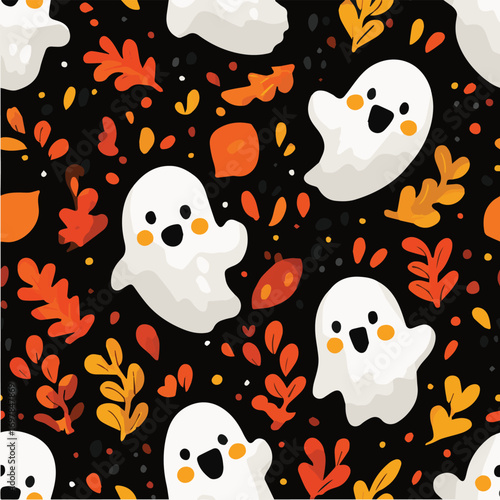Illustration seamless pattern of halloween Day with cute ghosts